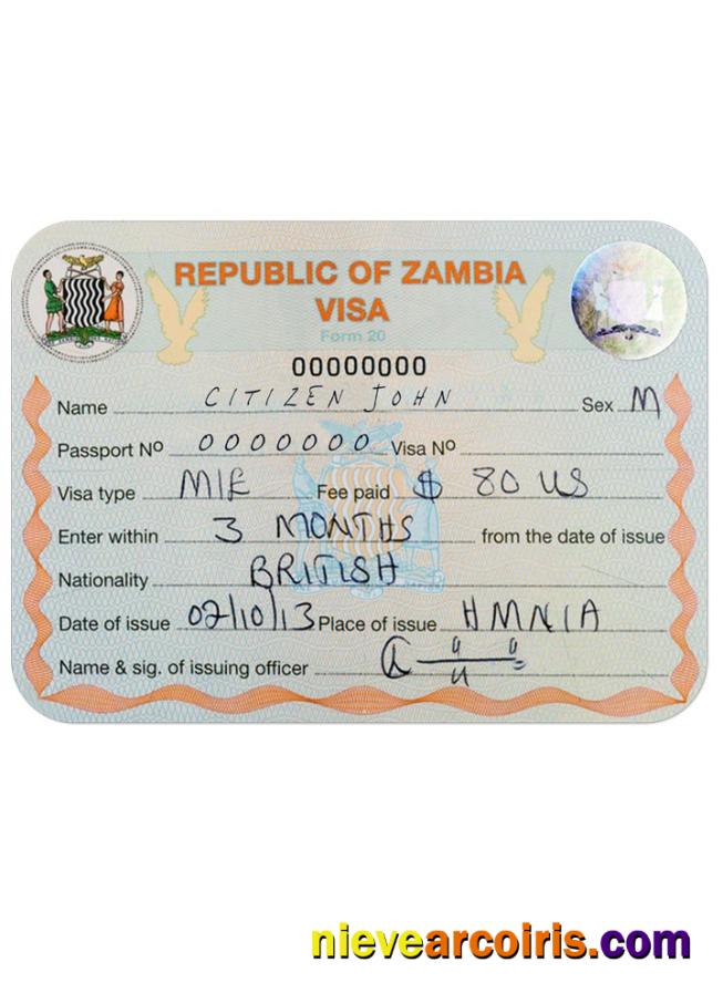 ZAMBIA Visa Sample