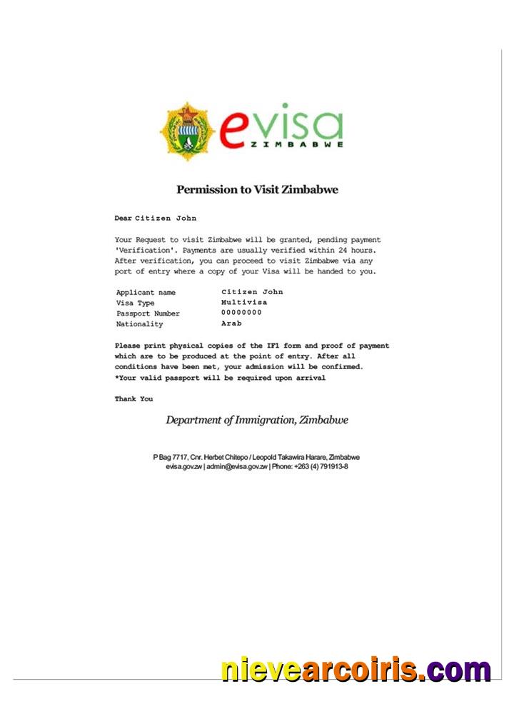 ZIMBABWE E Visa Preview