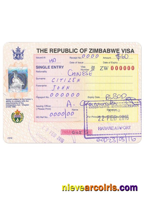 ZIMBABWE Visa Sample