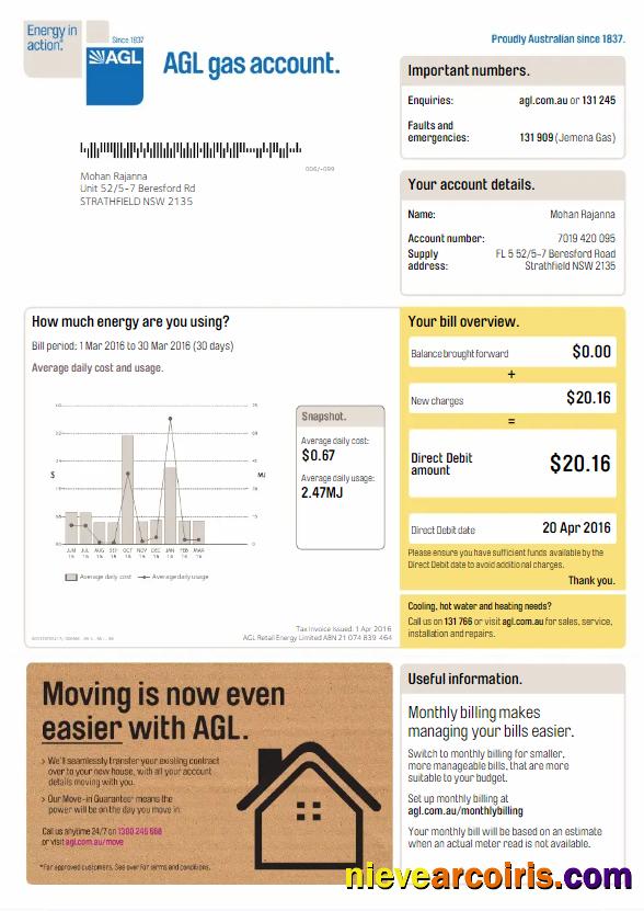 Premium AUSTRALIA AGL Utiltiy Bill Word And PDF Template, Version 3