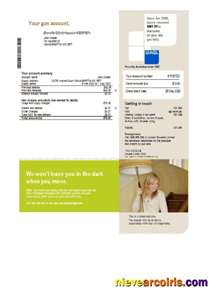 Premium Australia AGL Gas Utility Bill Template In Word And PDF Format