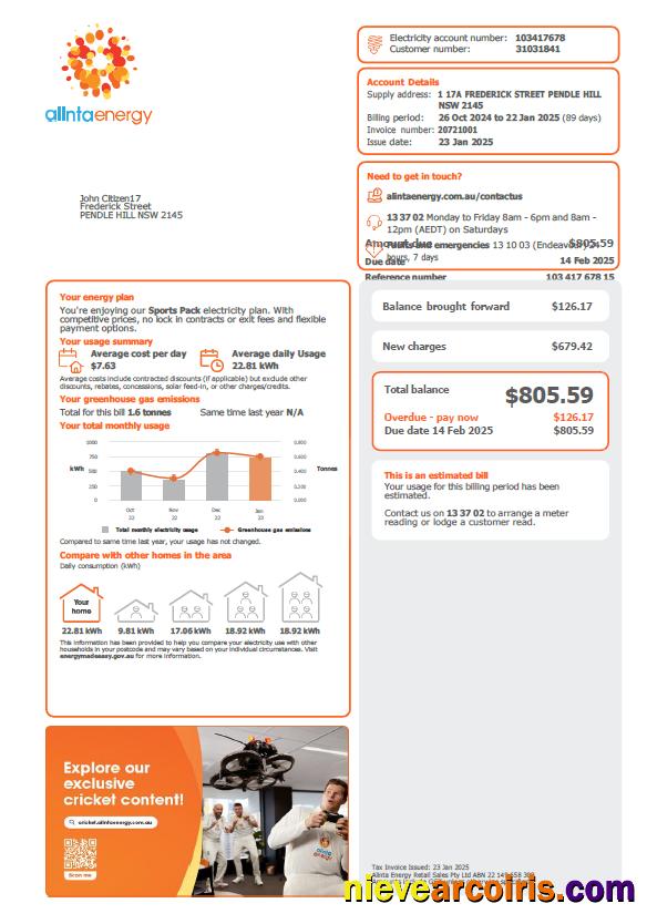 Premium Australia Alinta Energy Utility Bill Template In Word And PDF Formats, Version 2