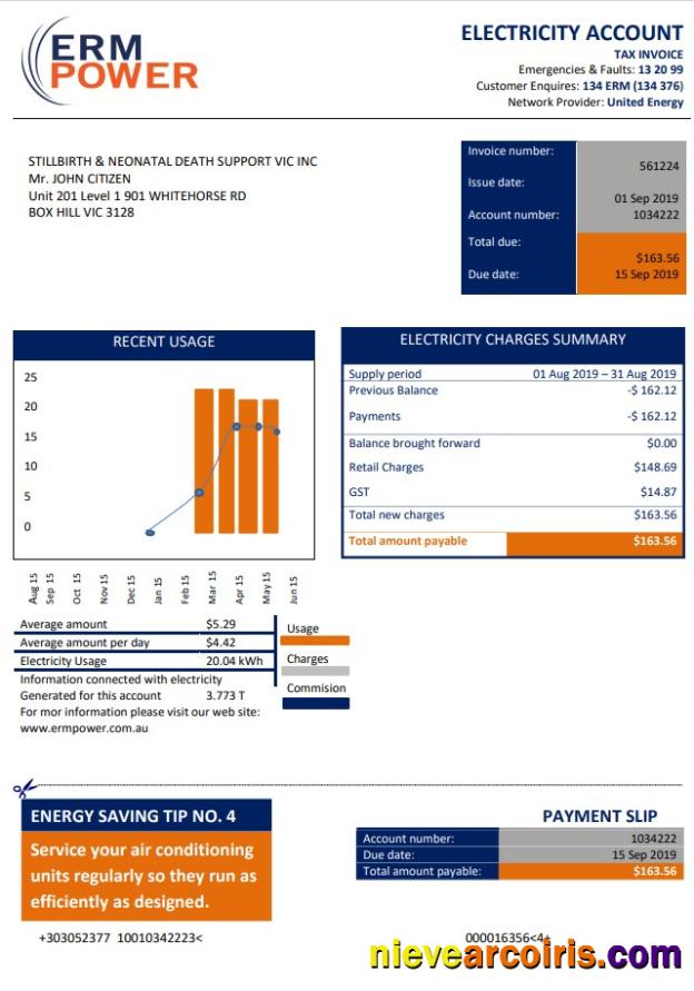 Australia ERM Power Electricity Proof Of Address Utility Bill Photolook