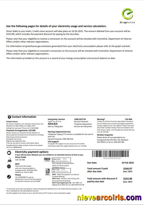 Editable Australia Energy Australia Electricity Utility Bill Template In Word And PDF Format, 3 Pages 3