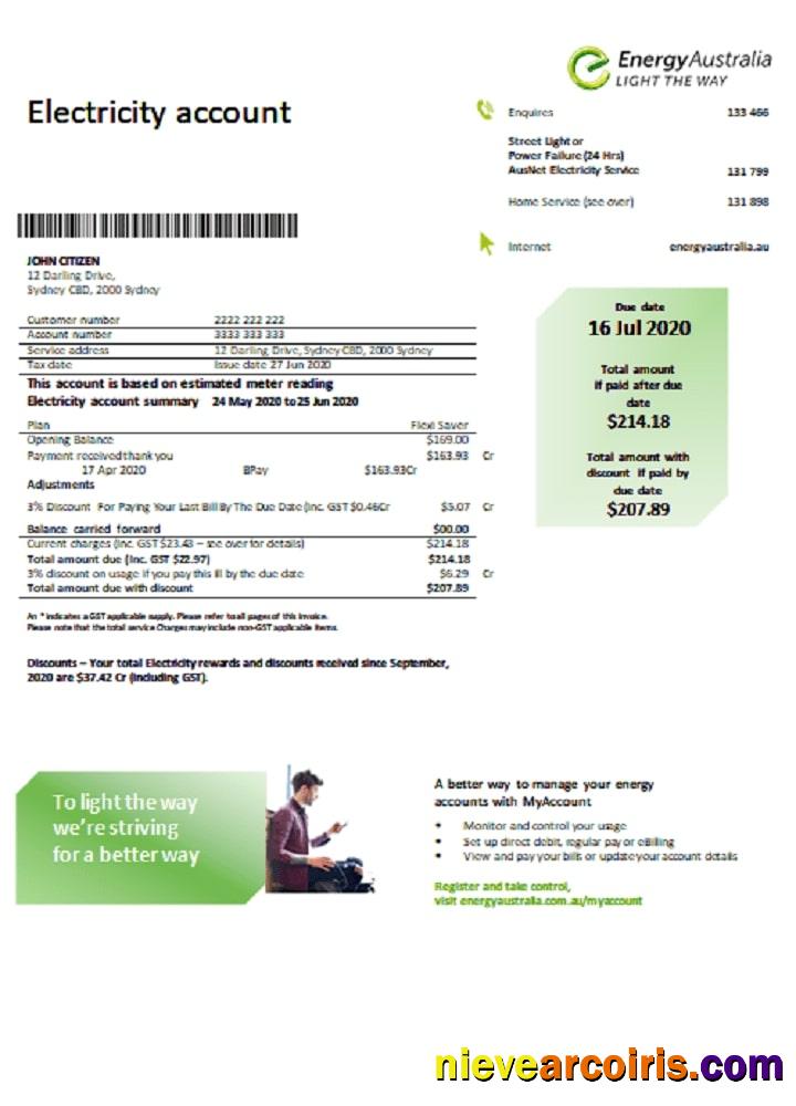 Premium Australia Energy Australia Electricity Utility Bill Template In Word And PDF Format