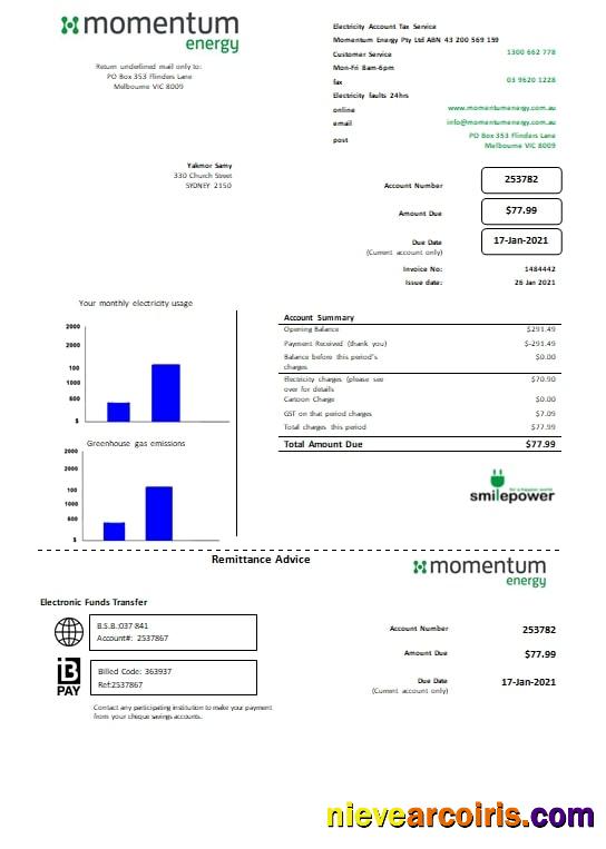Australia Momentum Energy Utility Bill Preview