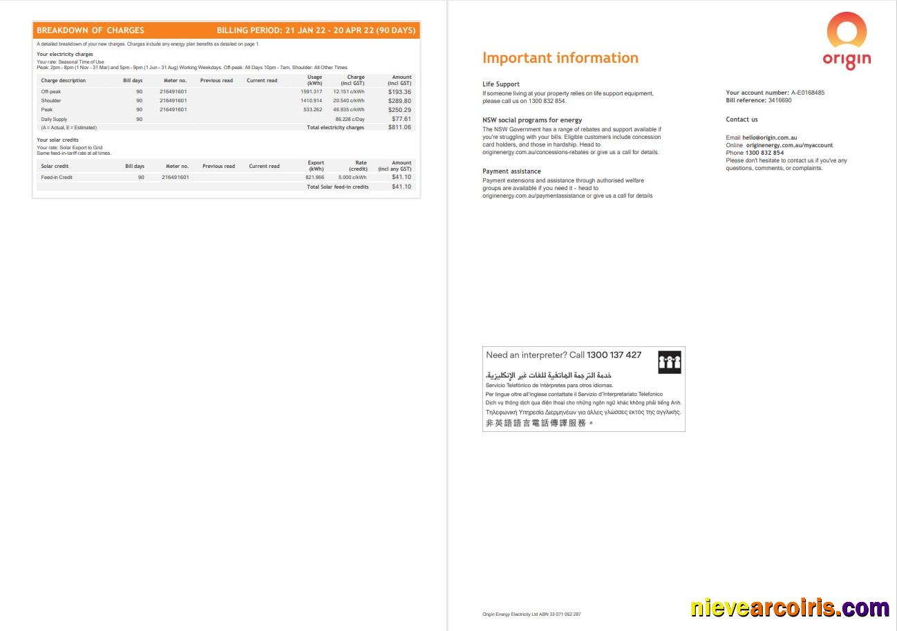 Editable Australia Origin Utility Bill, Word And PDF Template, 4 Pages 3 4