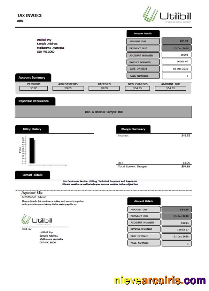 Editable Australia Utilibill Easy To Fill Template In Word And PDF Format (.doc And .pdf)