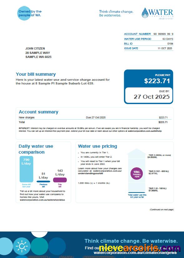 Premium Australia Water Corporation Utility Bill Template In Word And PDF Formats