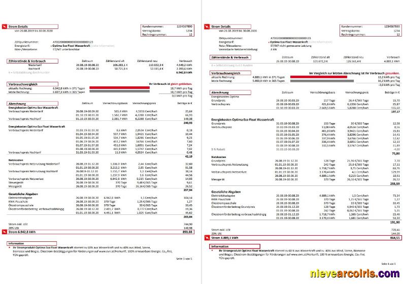 Austria EVN Electricity Utility Bill 5 Pages 3 4 Template