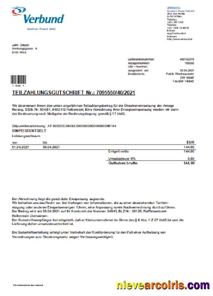 Austria Verbund Austrian Power Grid Utility Bill Preview