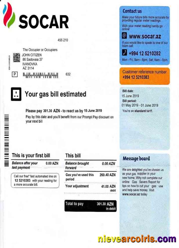 Realistic Azerbaijan Socar Gas Utility Bill Template In Word And PDF Format