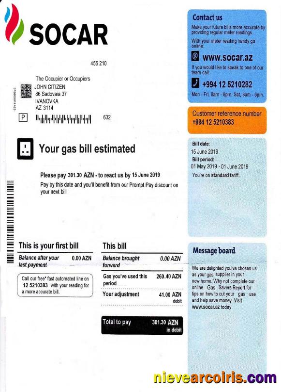 Premium Azerbaijan Socar Gas Utility Bill Template, Fully Editable In PSD Format