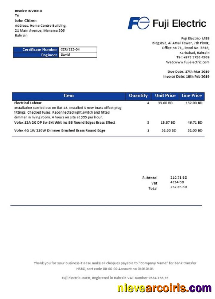 Bahrain Falcon Electrical S.P.C Electricity Utility Bill Photolook