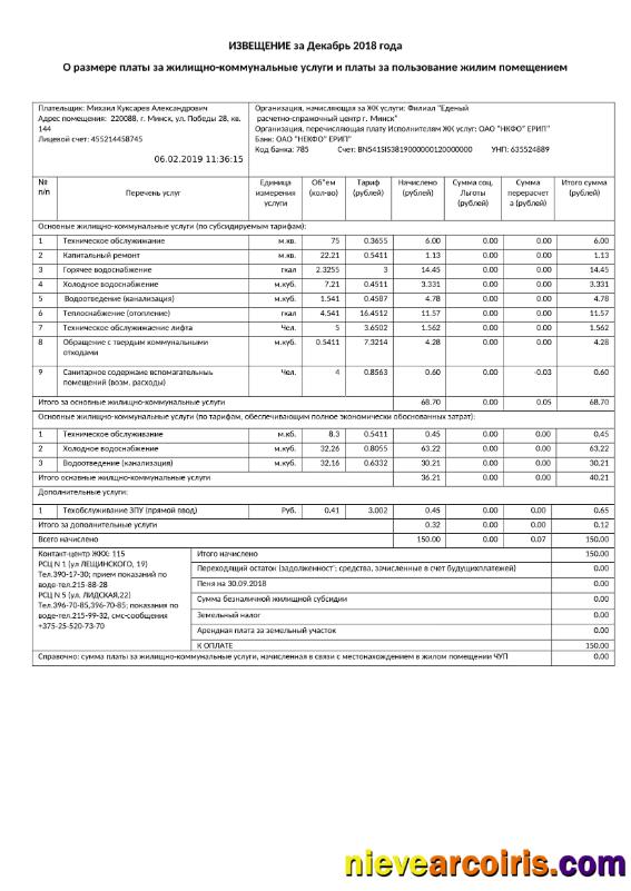 Belarus Zhel Kom Utility Bill Preview