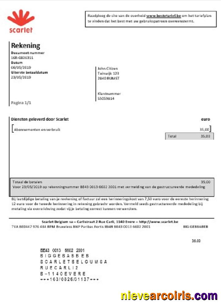 Realistic Belgium Scarlet Utility Bill Template In Word And PDF Format (.doc And .pdf)