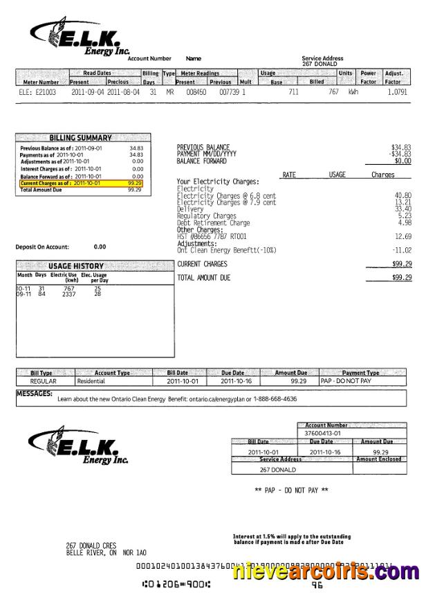 Professional Canada ELK Energy Utility Bill Template, Fully Editable In PSD Format