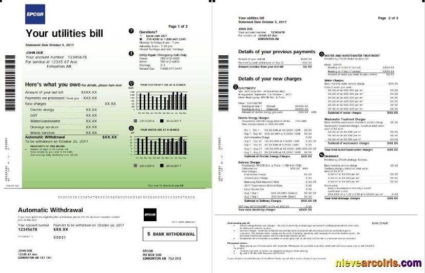 Editable Canada Epcor Electricity Utility Bill Template In Word And PDF Format, 3 Pages 1 2