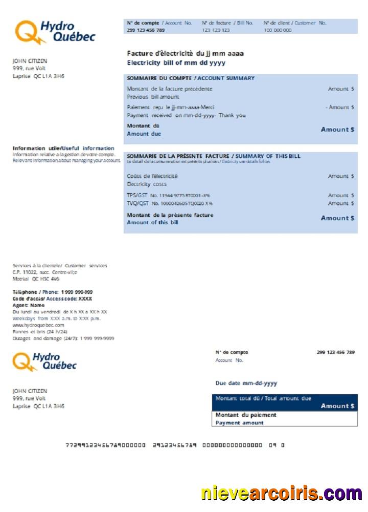 Realistic Canada Hydro Québec Utility Bill Template In .doc And .pdf Format