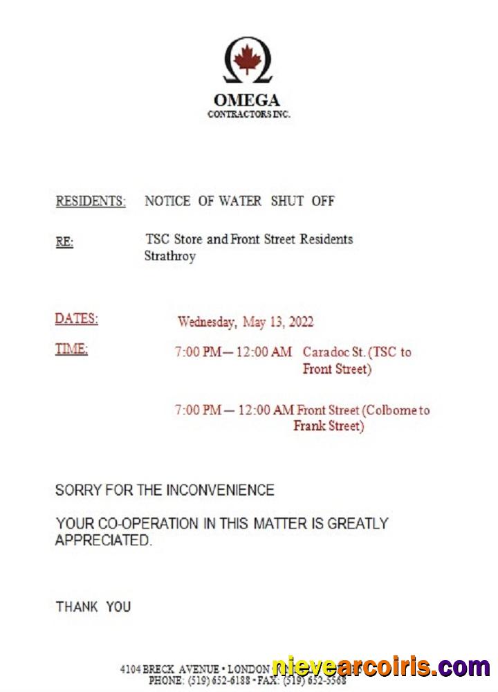 Canada Ontario Omega Contractors Inc. Water Utility Bill Shutoff Notice Preview