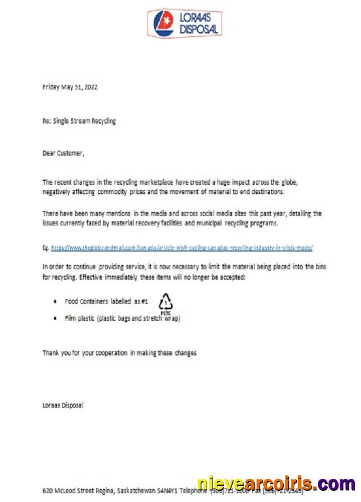 Canada Saskatchewan Loraas Disposal Recycling Utility Shut Off Notice Template