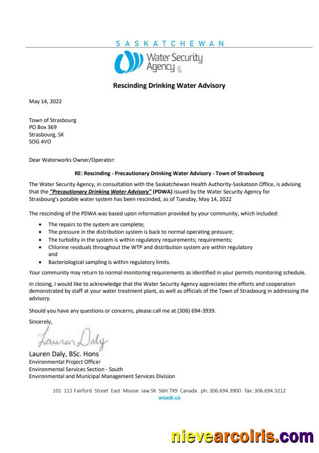 Canada Saskatchewan Strasbourg Water Security Agency Water Utility Shut Off Notice Template