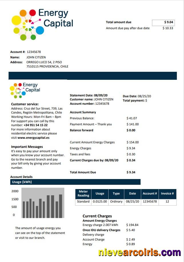 Chile Energy Capital Utility Bill Template