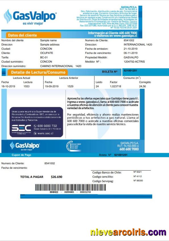 Chile GasValpo Utility Bill Preview