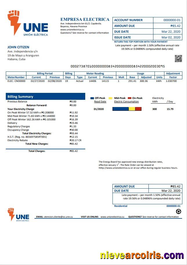 Cuba Empresa Electrica Utility Bill Template