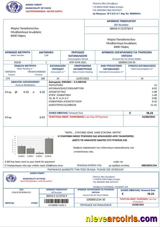 Cyprus Water Utility Bill Template