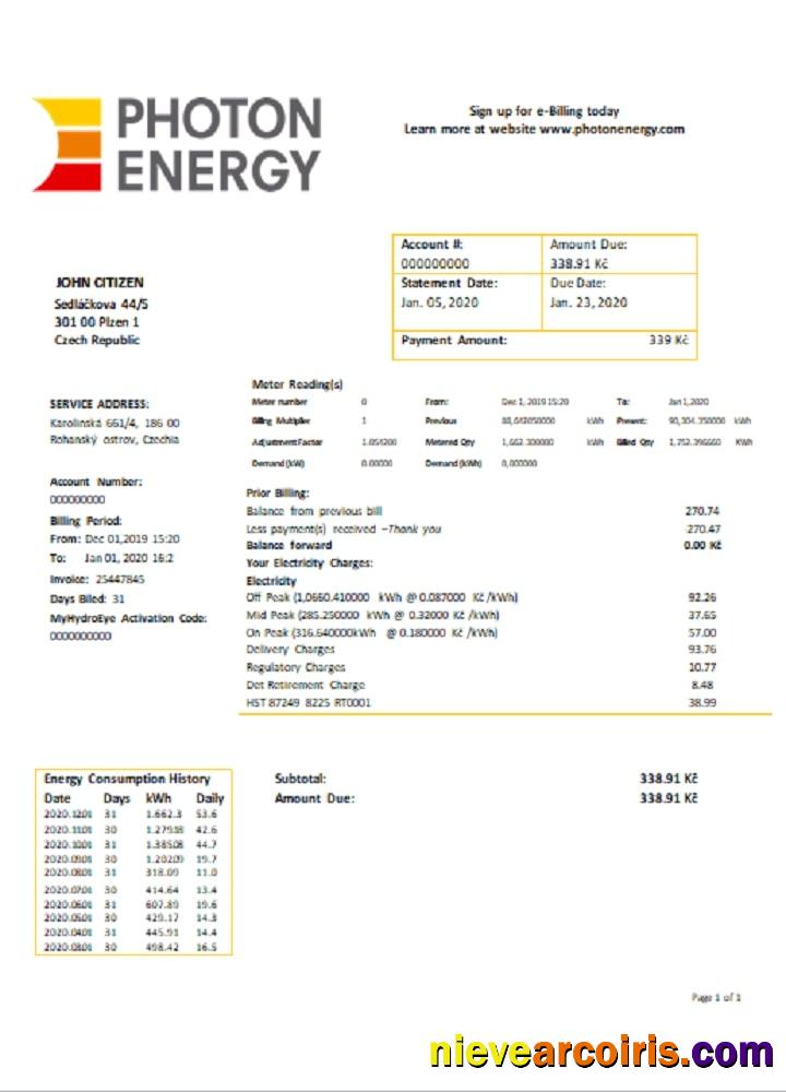 Czech Republic Photon Energy Utility Bill Template