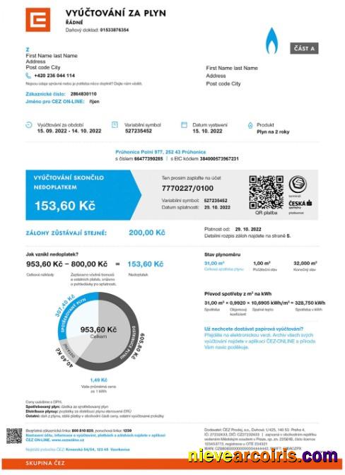 Czech Vyuctovani Za Plyn Utility Bill Sample