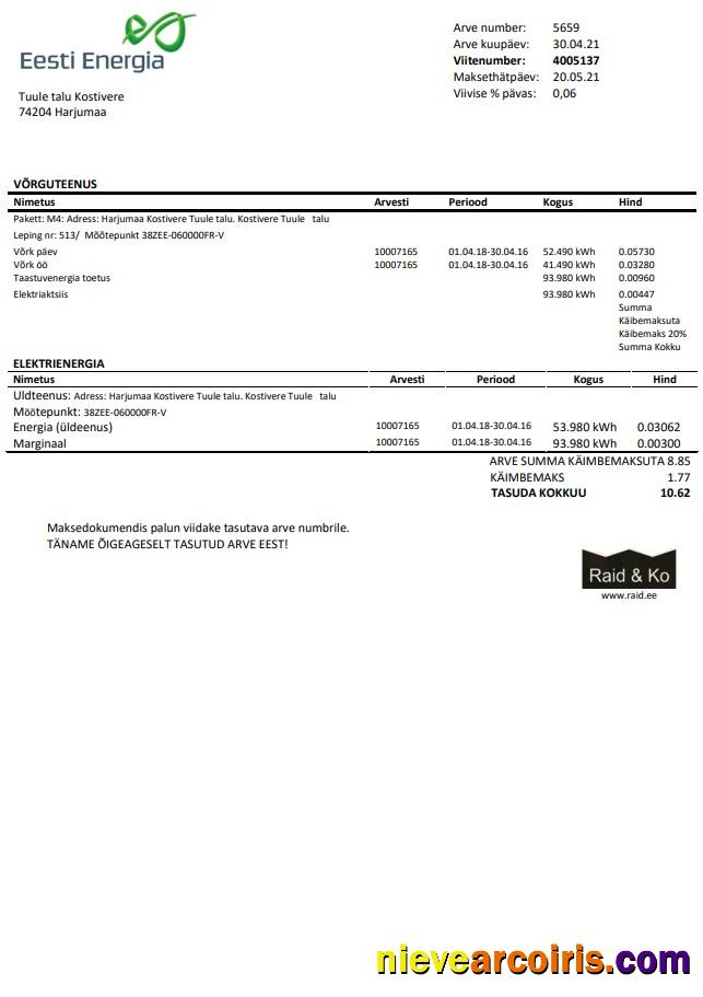 Professional Estonia Eesti Energia Electricity Utility Bill Template In Word And PDF Format