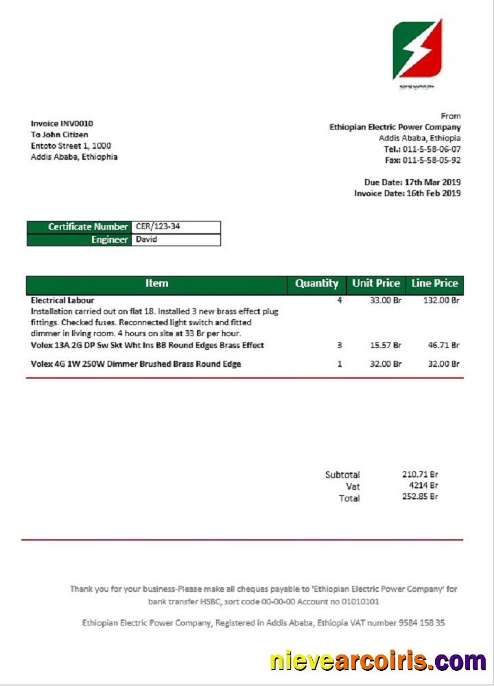 Ethiopia Ethiopian Electric Power Company Electricity Utility Bill Photolook