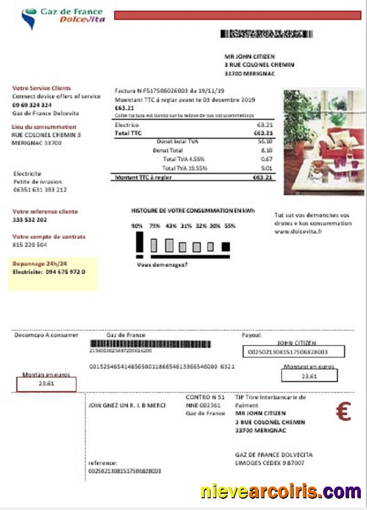 France Gaz De France Dolcevita Utility Bill Photolook