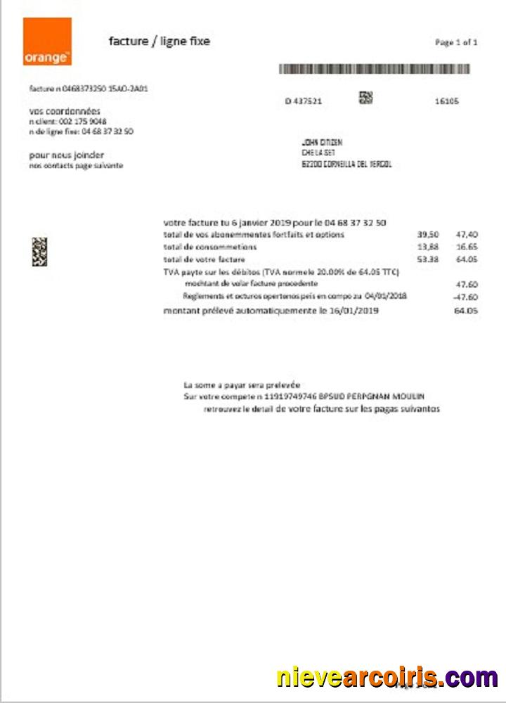 France Orange Utility Bill Photolook
