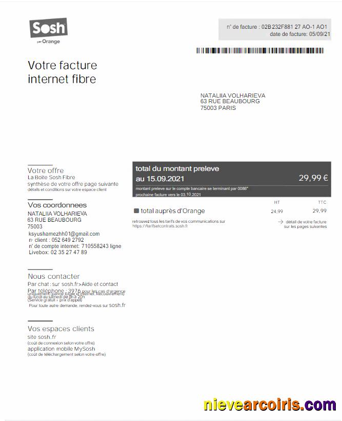 Realistic France Sosh Utility Bill Word And PDF Template