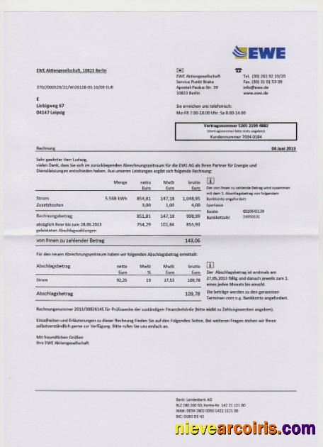 Germany EWE Utility Bill In PSD Format Photolook