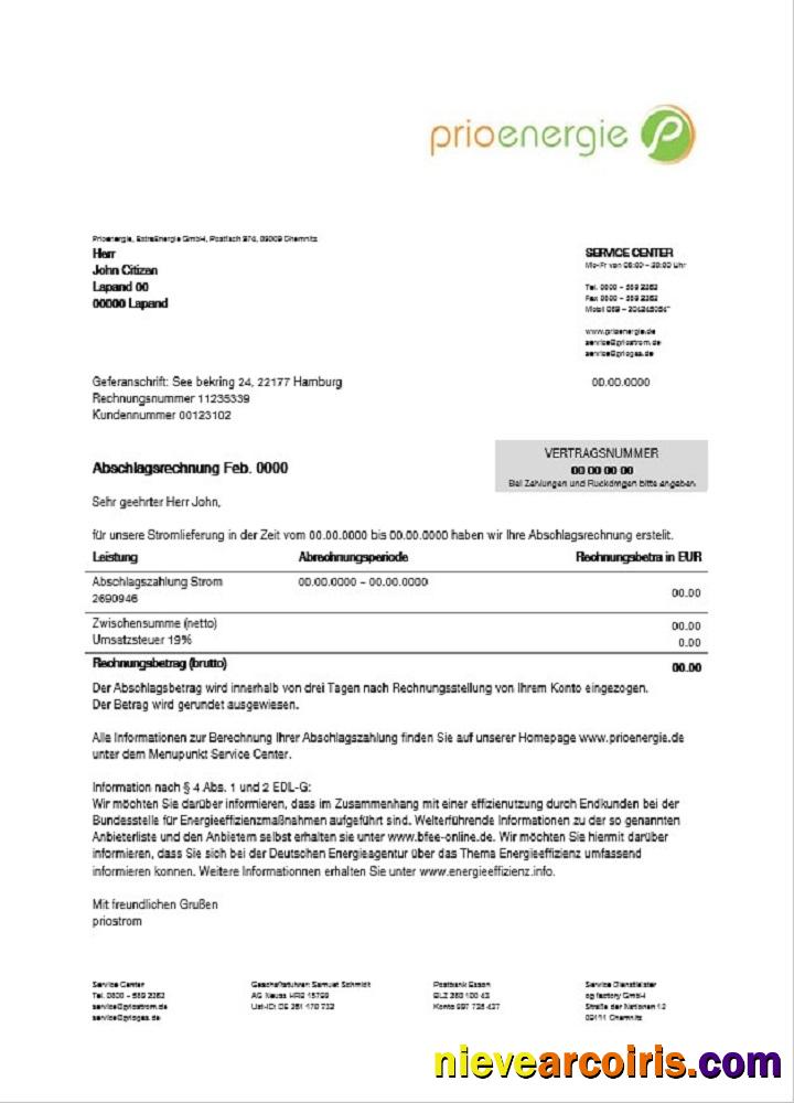 Germany Prioenergie Proof Of Address Utility Bill Photolook