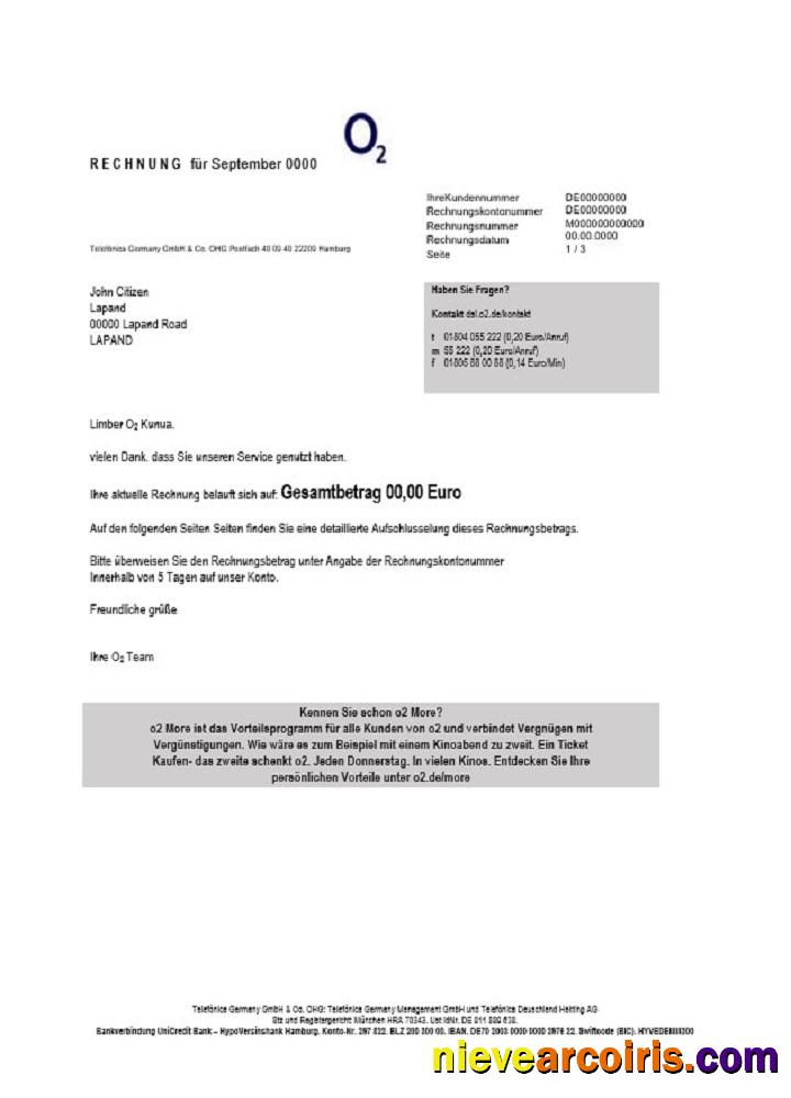 Germany RECHNUNG O2 Utility Bill Photolook
