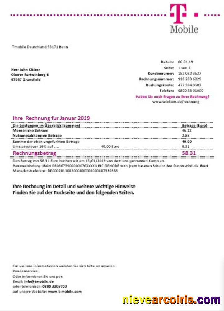 Germany T Mobile Utility Bill Template