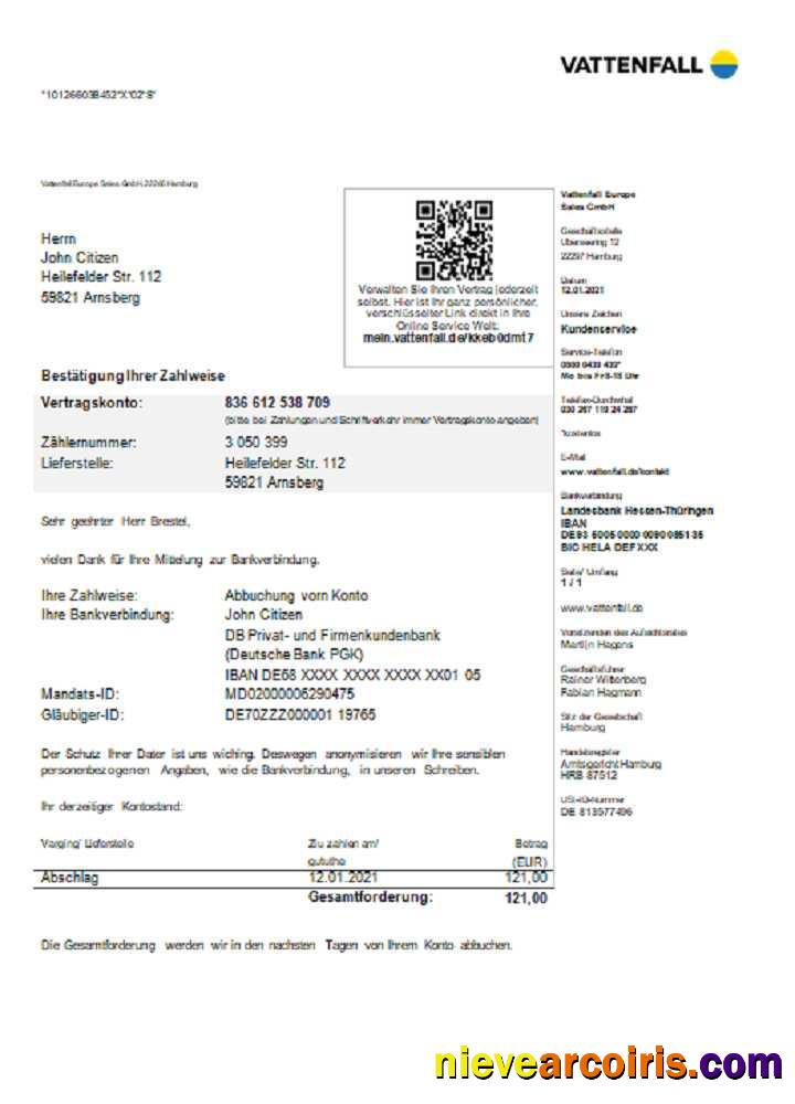 Germany VATTENFALL Utility Bill Photolook