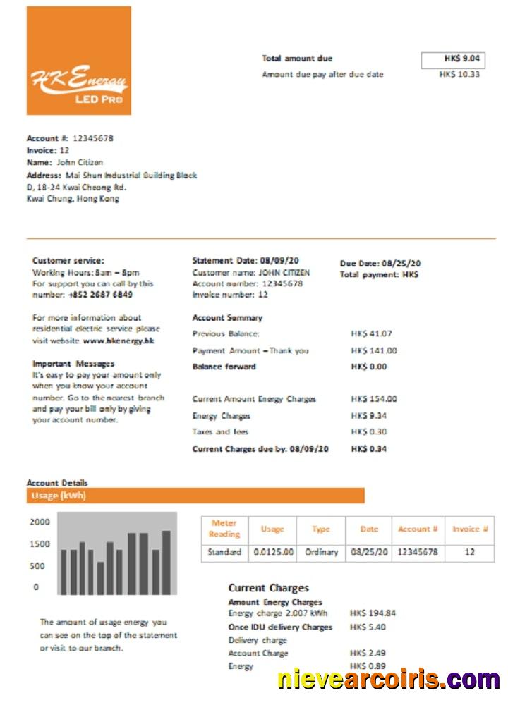 Hong Kong Energy Ltd Utility Bill Preview