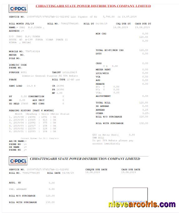 Editable INDIA C PDCL Utility Bill Word And PDF Template