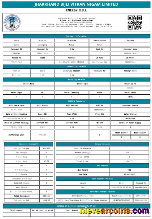 Professional INDIA JHARKHAND BIJLI VITRAN NIGAM LTD. Utility Bill Word And PDF Template