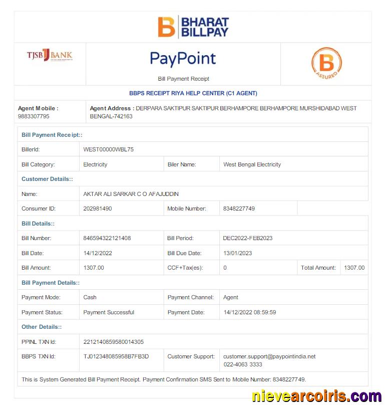 Editable INDIA WEST BENGAL ELECTRICITY Utility Bill Word And PDF Template