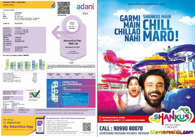 Editable India Adani Gas Utility Bill Template In Word And PDF Formats, 3 Pages, 1 2 Pages