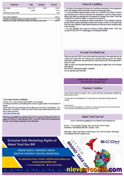 Realistic India Adani Gas Utility Bill Template In Word And PDF Formats, 3 Pages, 3rd Page