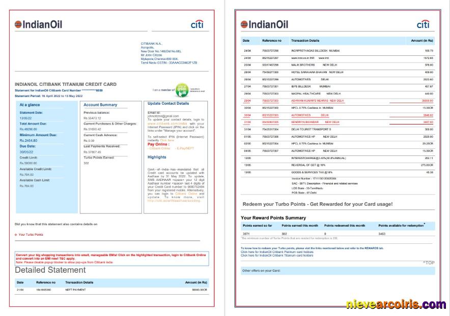 Editable India Indian Oil Utility Bill Template In Word And PDF Format, 6 Pages, 1