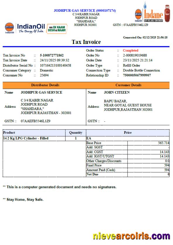 Professional India Indian Oil Utility Bill Template In Word And PDF Formats